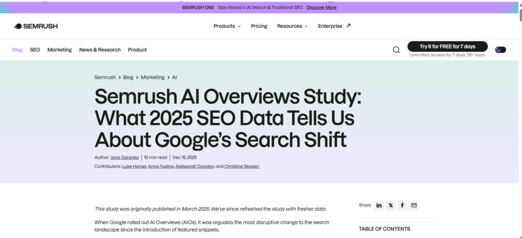 Semrush AI Overviews Study
