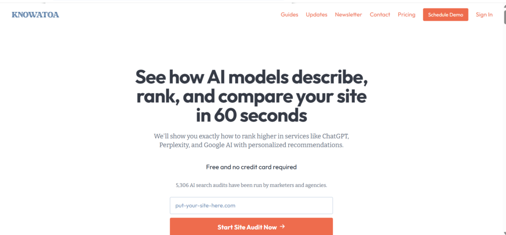 Knowatoa AI search intelligence platform showing brand interpretation and entity mapping across ChatGPT, Perplexity AI and Google AI